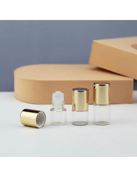12 Botellas de Vidrio Roll-on WLngtv 1ml Doradas Reutilizables
