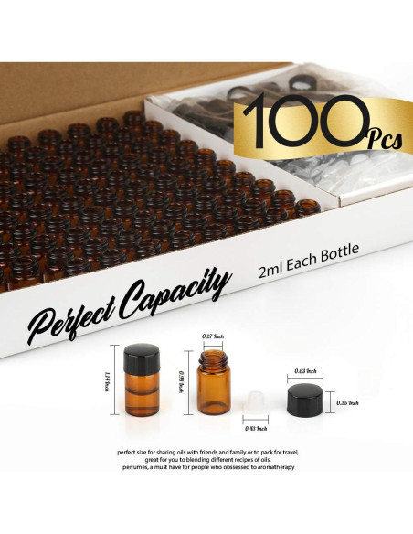 Botellas de Vidrio Ámbar 2ml Teenitor - Paquete de 100 Unidades