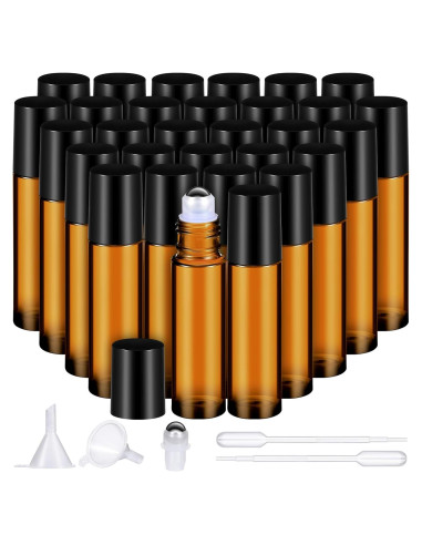 30 Botellas de Aceite Esencial Domensi 10ml Ámbar con Rodillo
