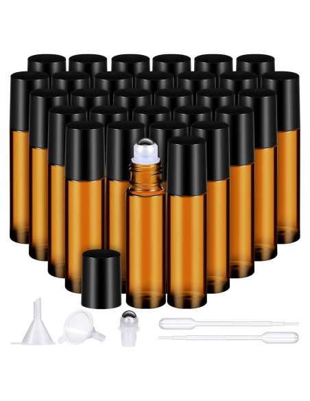 30 Botellas de Aceite Esencial Domensi 10ml Ámbar con Rodillo