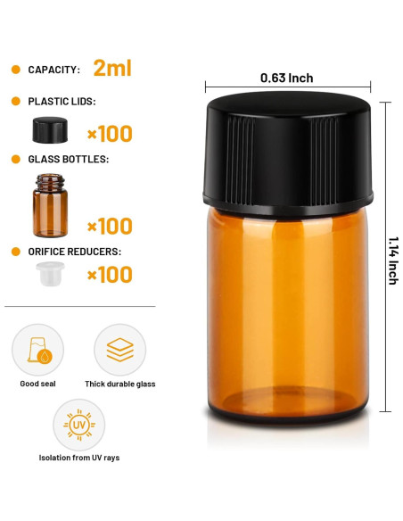 Botellas de Vidrio Ámbar 2ml Teenitor - Paquete de 100 Unidades