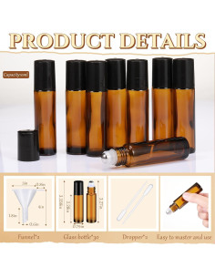 30 Botellas de Aceite Esencial Domensi 10ml Ámbar con Rodillo 2