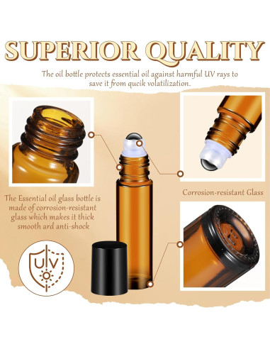 30 Botellas de Aceite Esencial Domensi 10ml Ámbar con Rodillo