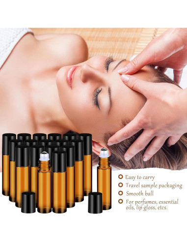 30 Botellas de Aceite Esencial Domensi 10ml Ámbar con Rodillo