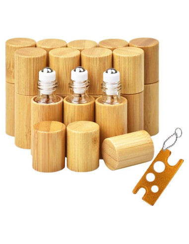 AUHOKY 12 Botellas de Rodillo de Bambú 5ml para Aceites Esenciales