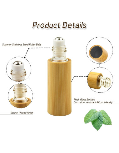 AUHOKY 12 Botellas de Rodillo de Bambú 5ml para Aceites Esenciales
