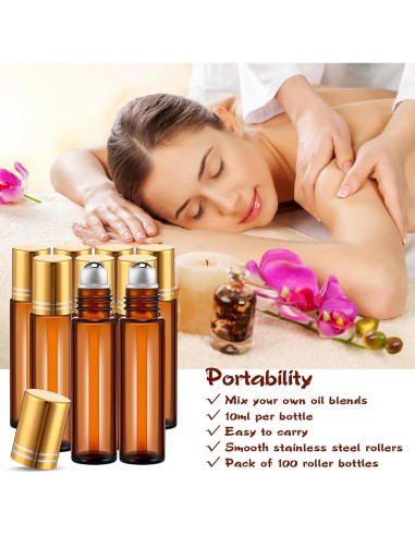 Botellas Roller de Aceite Esencial 10 ml Tanlade - 100 Pcs Ámbar