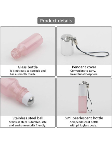10 Botellas de Rodillo de Vidrio 5ml Rosa Perlado Newzoll