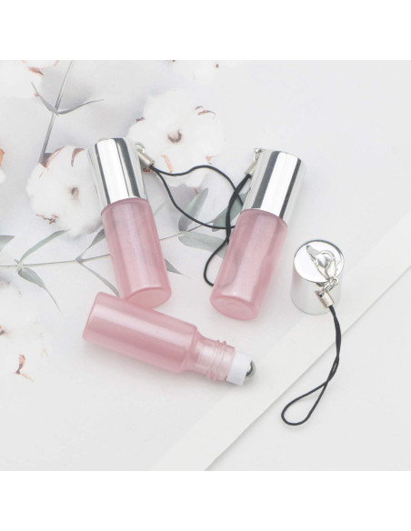 10 Botellas de Rodillo de Vidrio 5ml Rosa Perlado Newzoll
