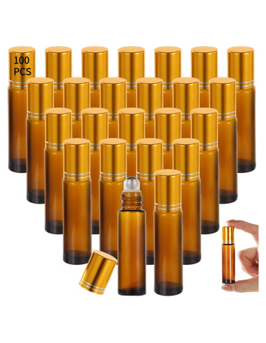 100 Botellas de Rodillo 10 ml Lnrueg Vidrio Marrón A Prueba de Fugas