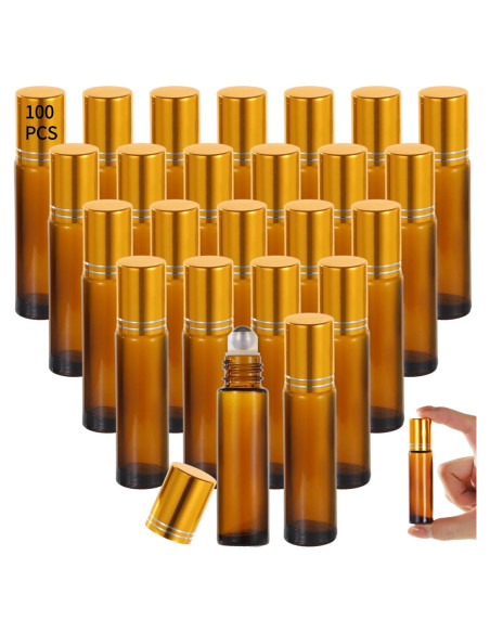 100 Botellas de Rodillo 10 ml Lnrueg Vidrio Marrón A Prueba de Fugas