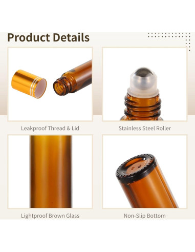 100 Botellas de Rodillo 10 ml Lnrueg Vidrio Marrón A Prueba de Fugas