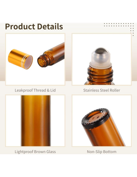 100 Botellas de Rodillo 10 ml Lnrueg Vidrio Marrón A Prueba de Fugas