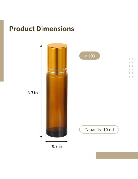 100 Botellas de Rodillo 10 ml Lnrueg Vidrio Marrón A Prueba de Fugas
