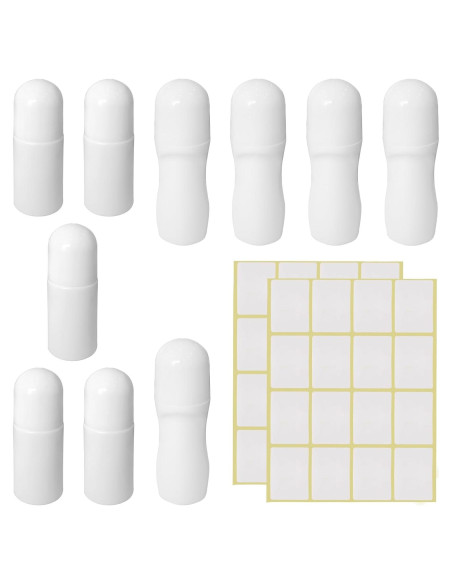 10 Botellas Vacías Roll-On 50ml LJZP Plástico Blanco Reutilizables
