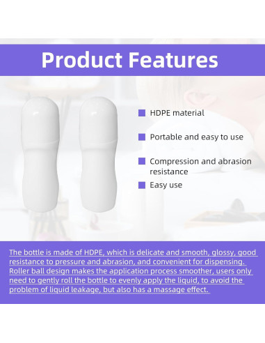 10 Botellas Vacías Roll-On 50ml LJZP Plástico Blanco Reutilizables