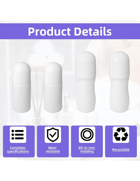 10 Botellas Vacías Roll-On 50ml LJZP Plástico Blanco Reutilizables
