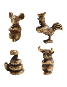 4 Soportes de Incienso Chino Mini Vaca, Pollo, Serpiente, Ratón Metal
