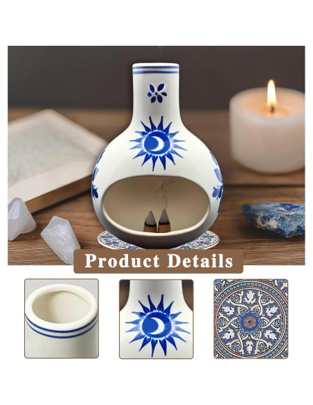 Soporte para Palo Santo BENEONY UMAIL Cerámica Azul y Blanco