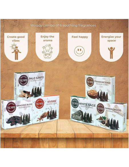 Conos de Incienso Trumiri Woody - 60 Conos Aromatizados