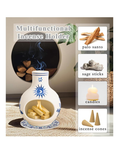 Soporte para Palo Santo BENEONY UMAIL Cerámica Azul y Blanco