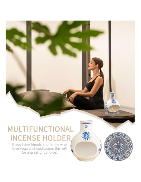 Soporte para Palo Santo BENEONY UMAIL Cerámica Azul y Blanco
