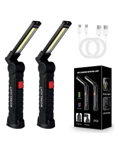 2Pack Luces de Trabajo LED Recargables USB con Base Magnética