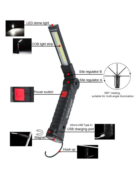 2Pack Luces de Trabajo LED Recargables USB con Base Magnética