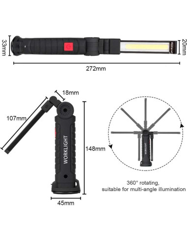 2Pack Luces de Trabajo LED Recargables USB con Base Magnética