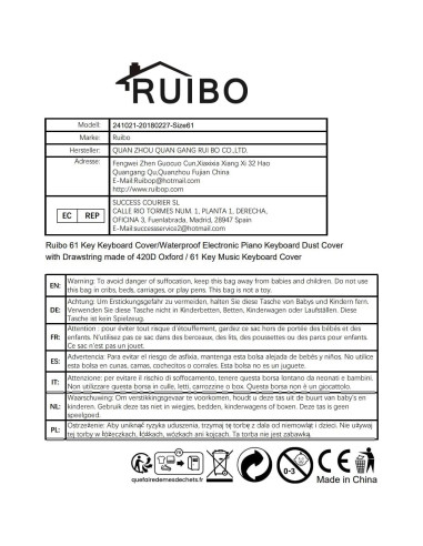 Cubierta de Teclado Musical Ruibo 61 Teclas Impermeable Oxford