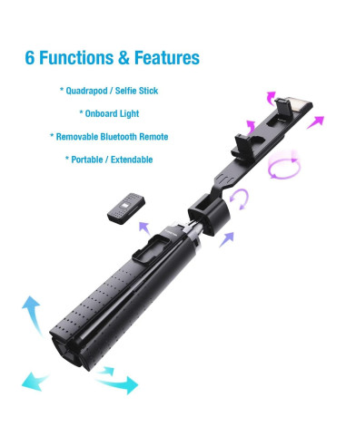 Soporte de Selfie Iluminado Fugetek FT-557-B, 4 Patas, Control Remoto