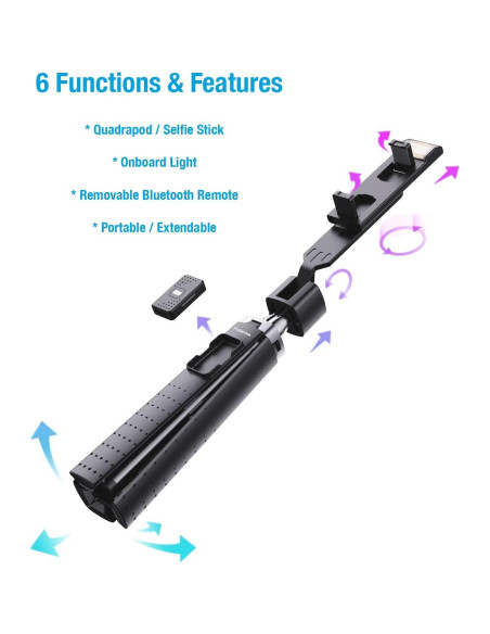 Soporte de Selfie Iluminado Fugetek FT-557-B, 4 Patas, Control Remoto