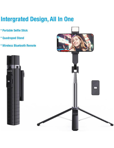 Soporte de Selfie Iluminado Fugetek FT-557-B, 4 Patas, Control Remoto