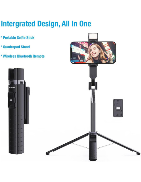 Soporte de Selfie Iluminado Fugetek FT-557-B, 4 Patas, Control Remoto