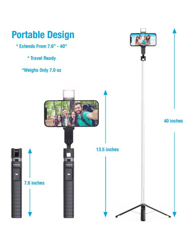 Soporte de Selfie Iluminado Fugetek FT-557-B, 4 Patas, Control Remoto
