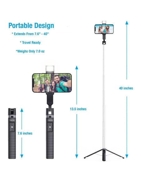 Soporte de Selfie Iluminado Fugetek FT-557-B, 4 Patas, Control Remoto