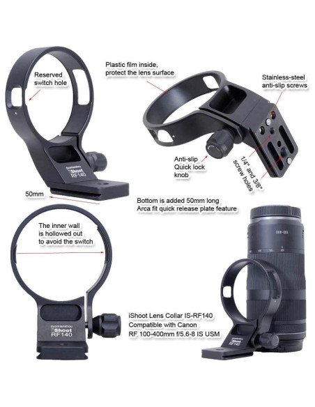 Anillo de Montaje en Trípode iShoot IS-RF140 para Canon RF 100-400mm