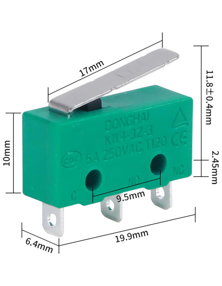 4 Microinterruptores KW4-3Z Plateados 5A IP40 Verde