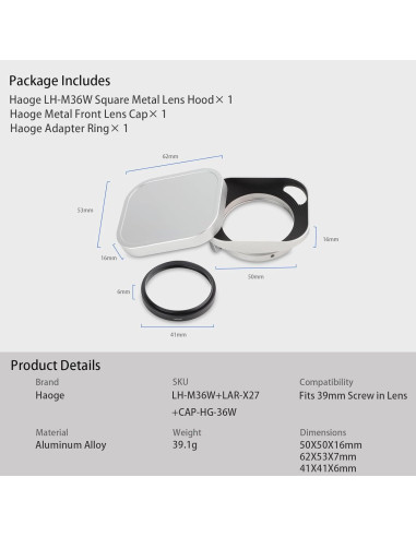 Gorro de lente cuadrado Haoge para Fujifilm XF27mmF2.8 R WR