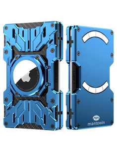Billetera Minimalista MANTOWIN RFID Azul con Soporte Airtag