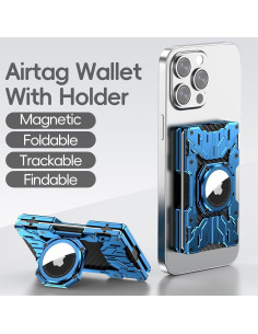 Billetera Minimalista MANTOWIN RFID Azul con Soporte Airtag 2