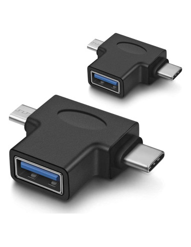 Convertidor OTG 2 en 1 USB 3.0 a Micro USB y Tipo C URWOOW