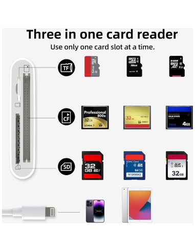 Lector de Tarjetas Lightning 3 en 1 Zoyuzan CF SD Micro SD
