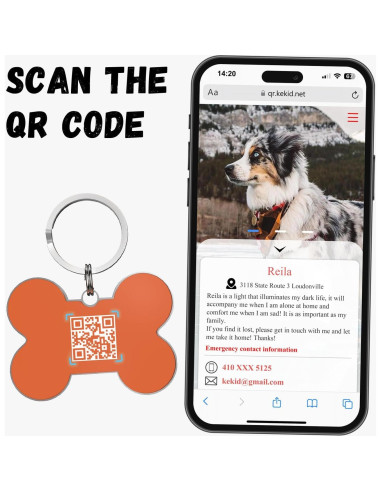 Etiqueta de identificación para mascotas KEKID con código QR