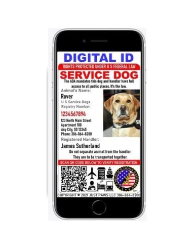 Tarjeta de Identificación Personalizada Just 4 Paws para Perros de Servicio