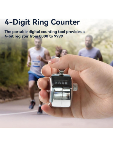 Contador de Tally Mini Kukyller 4 Dígitos Metal Plateado