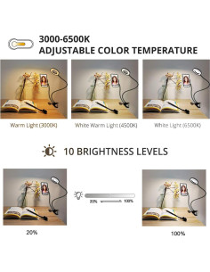 Luz de lectura LED con soporte para teléfono celular 360 2