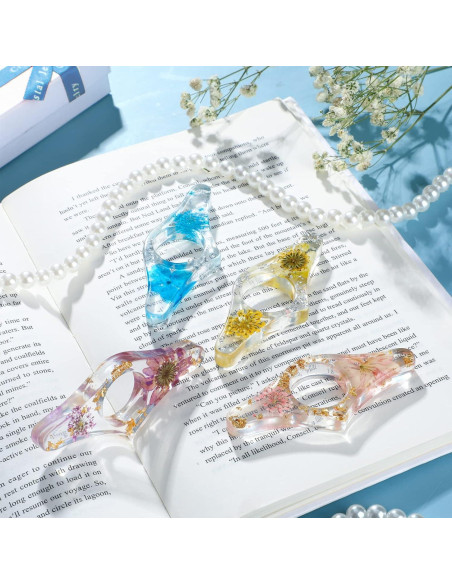 4 Soportes de Página de Libro de Resina Pajean con Flores Secas