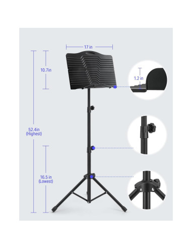 Soporte de Partituras Donner DMS-1 con Luz Ajustable 41.91-144.78 cm