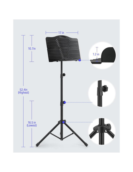 Soporte de Partituras Donner DMS-1 con Luz Ajustable 41.91-144.78 cm